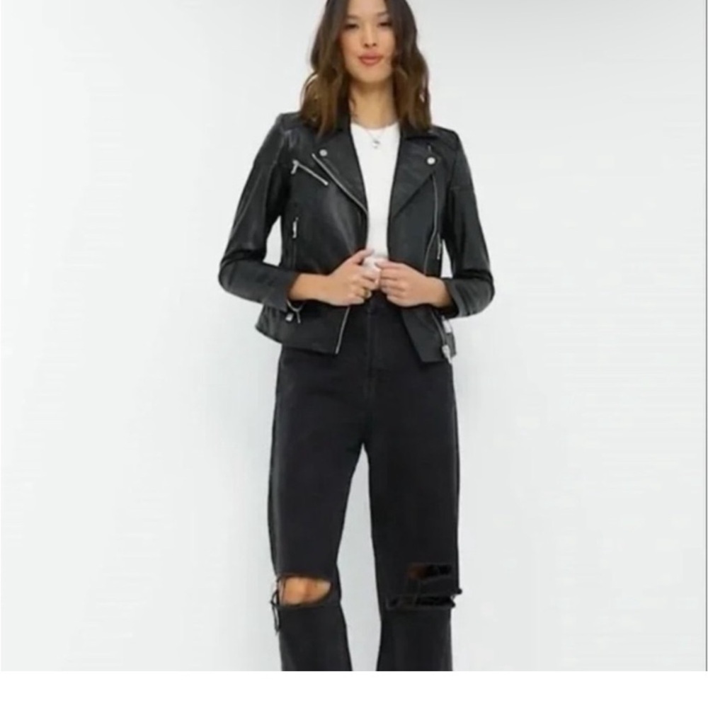 Barney’s Original black moto leather jacket